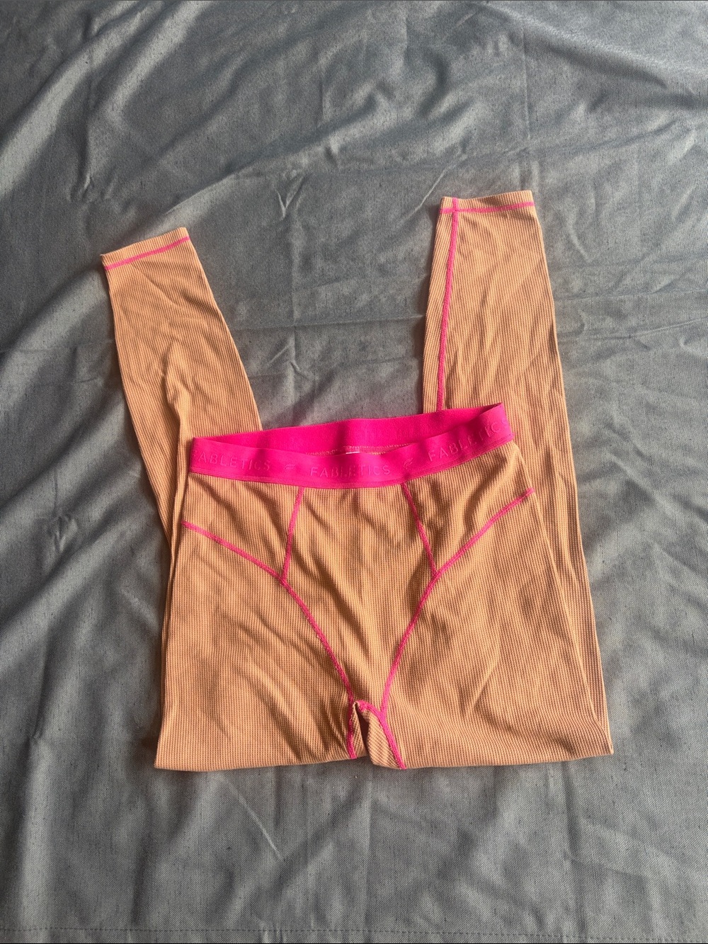 Fabletics Peach Ribbed Long Johns with Hot Pink Waistband loungewear